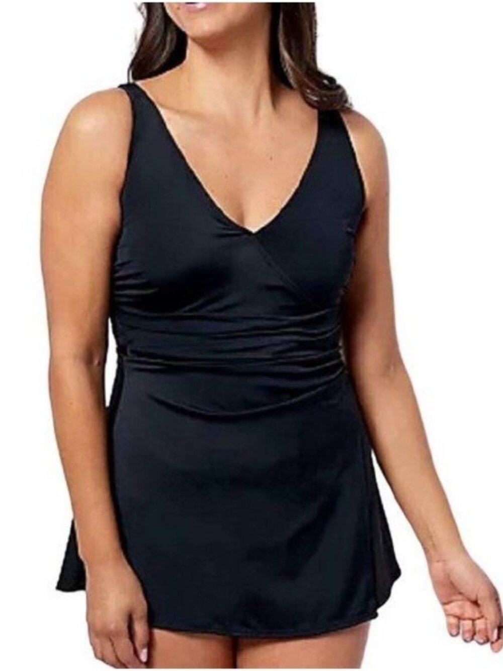 Denim & Co. Beach V Neck Wrap Front Swim Dress Size 12 (202)